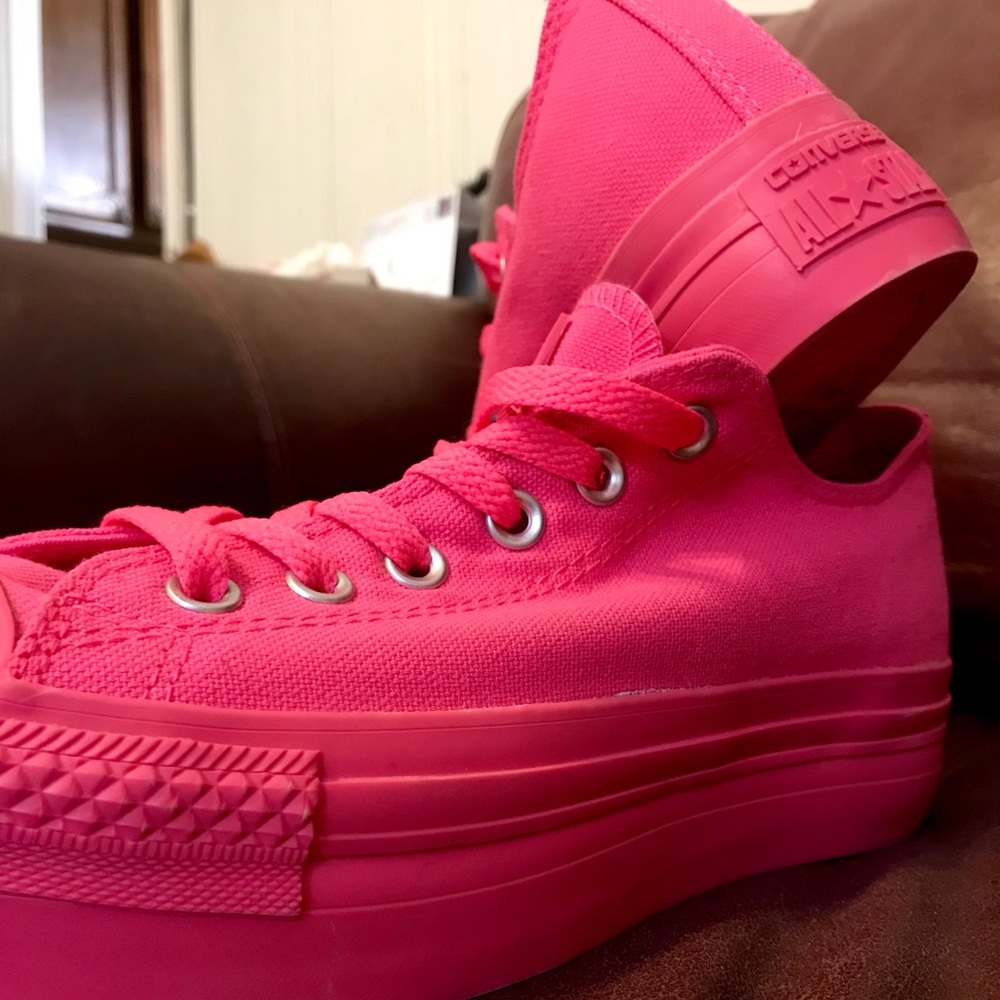 Neon Pink Platform Converse All Star Low Tops